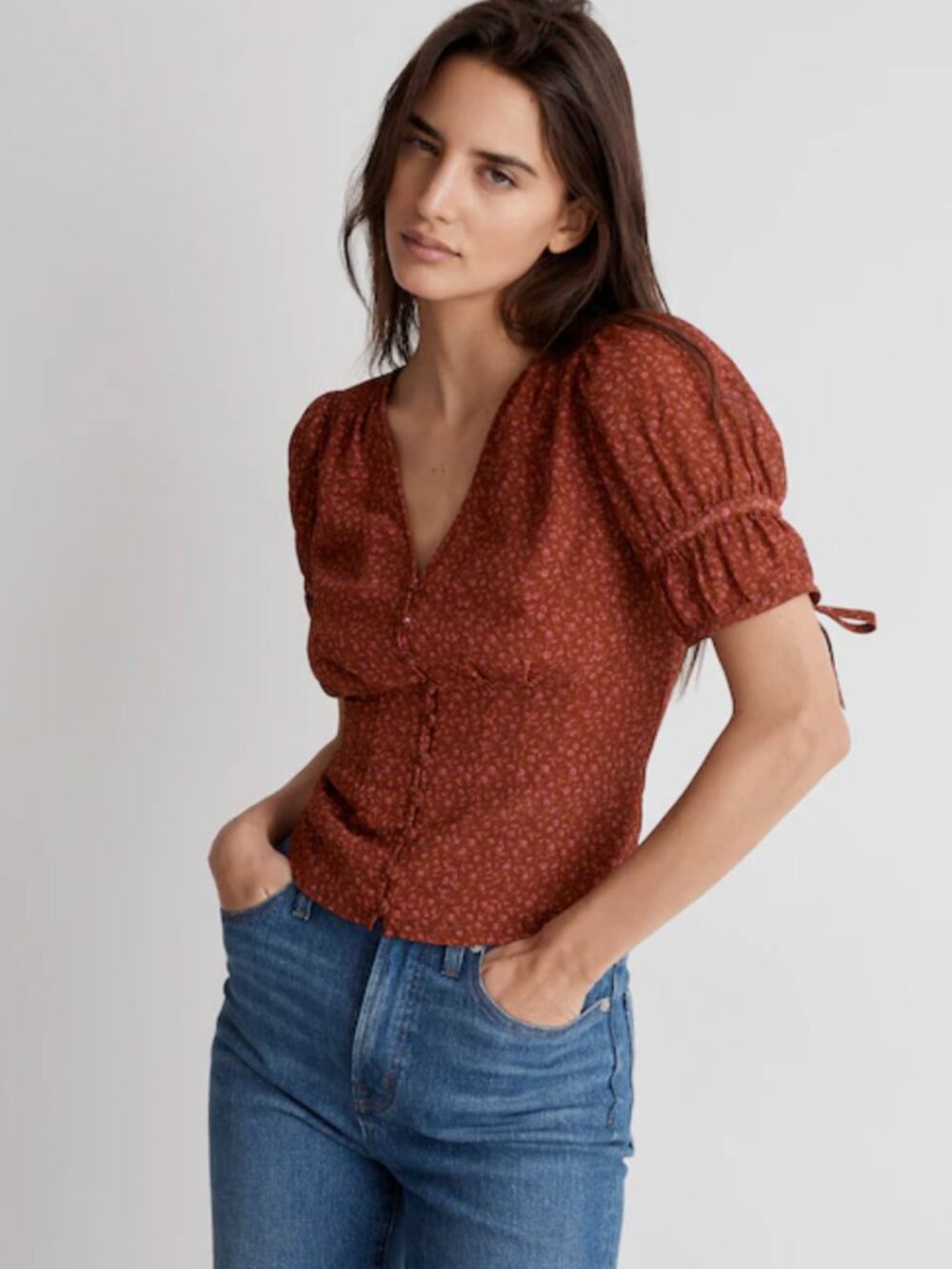 Madewell Recycled Georgette Button-Front Top in Burnished Mahogony Womens Size 8